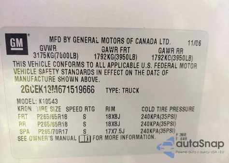 2007 Chevrolet Silverado Lt1 из США, поврежденный, VIN 2GCEK13M671519668